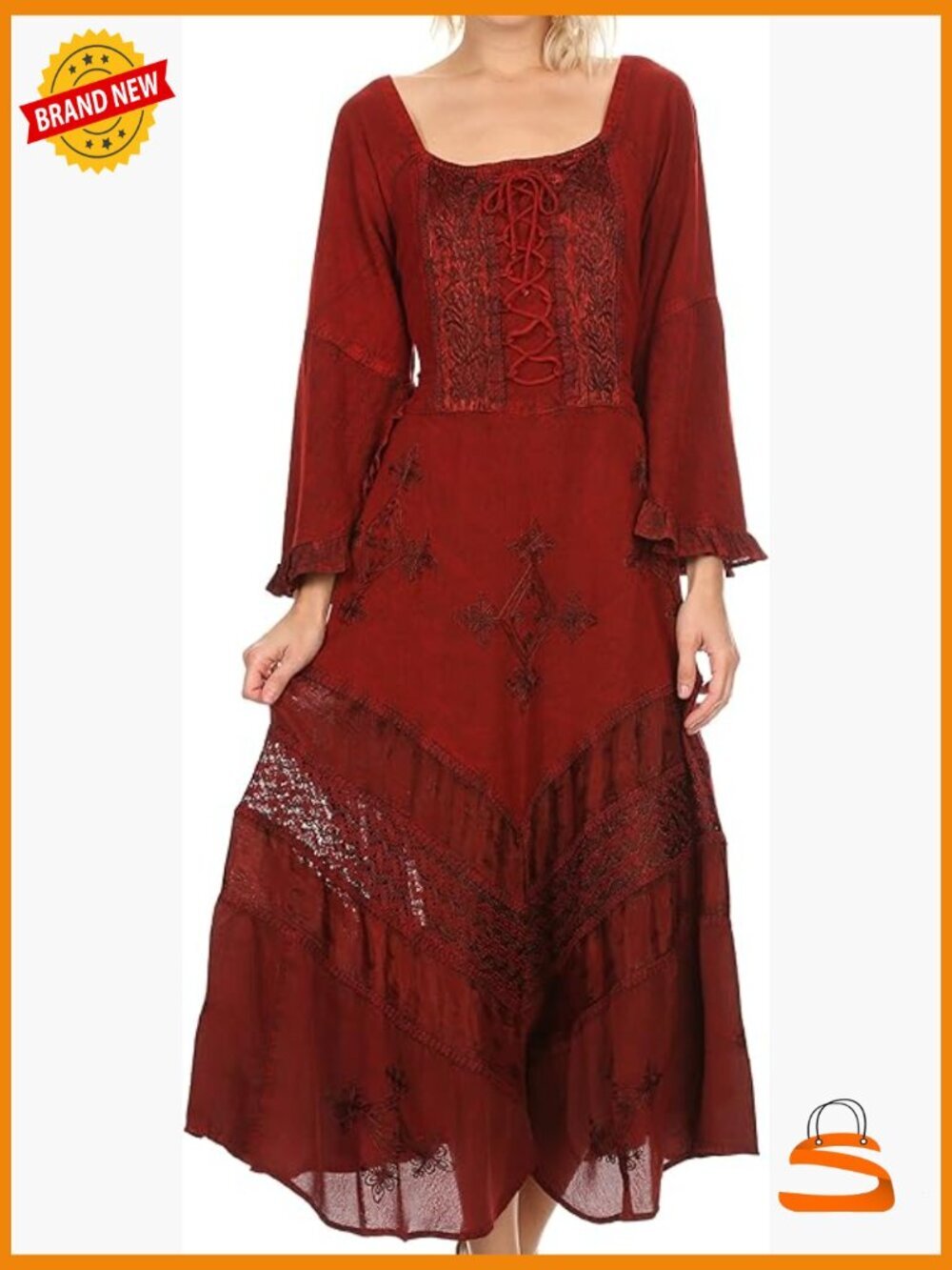 Corset Style Floral Embroidery Kimono Sleeve Dress Inclusive Sizing